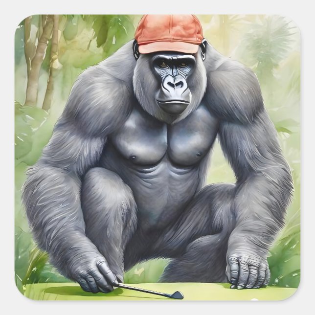 Sticker Carré Funny Gorilla dans le Casquette de baseball rouge  (Devant)