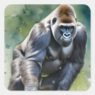 Sticker Carré Funny Gorilla Jouer Golf