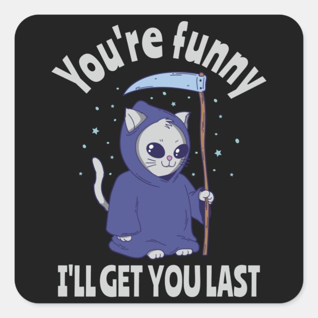 Sticker Carré Funny Grim Reaper Cat Halloween Costume (Devant)