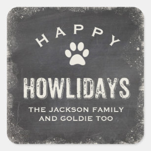 Sticker Carré Funny Happy Howlidays Amoureux des chiens Christma