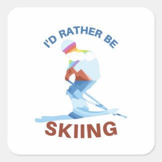 Sticker Carré funny I'd rather be skiing with lake rainbow