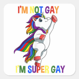 Sticker Carré Funny LGBTQ Super Gay Unicorne
