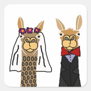 Sticker Carré Funny Llama Mariée et Mariage de chambre