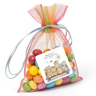 Sticker Carré Funny mignon Baby shower d'animaux en bois