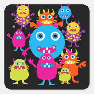 Sticker Carré Funny Monster Bash Cute Creats Party