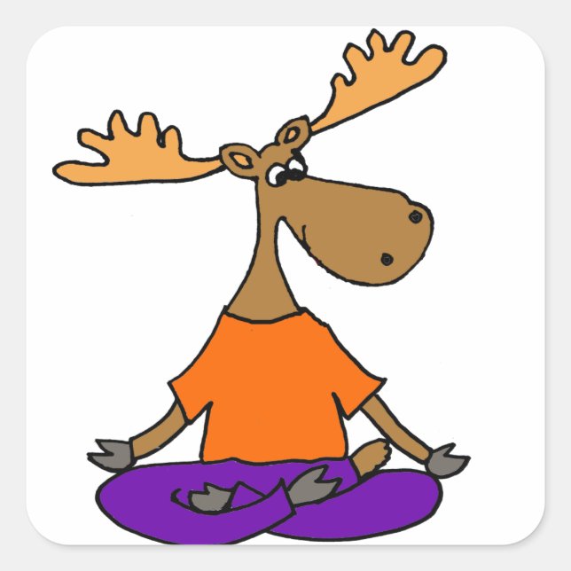 Sticker Carré Funny Moose Yoga Art (Devant)