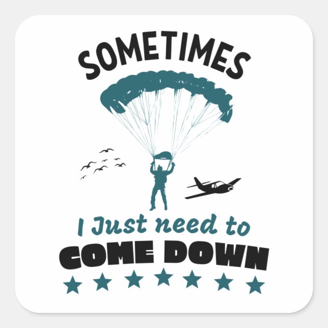Sticker Carré Funny Parachutiste Descendre Skydive (Devant)