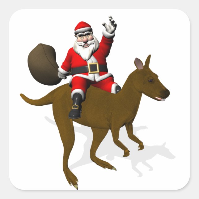 Sticker Carré Funny Père Noël À cheval Sur Kangaroo (Devant)