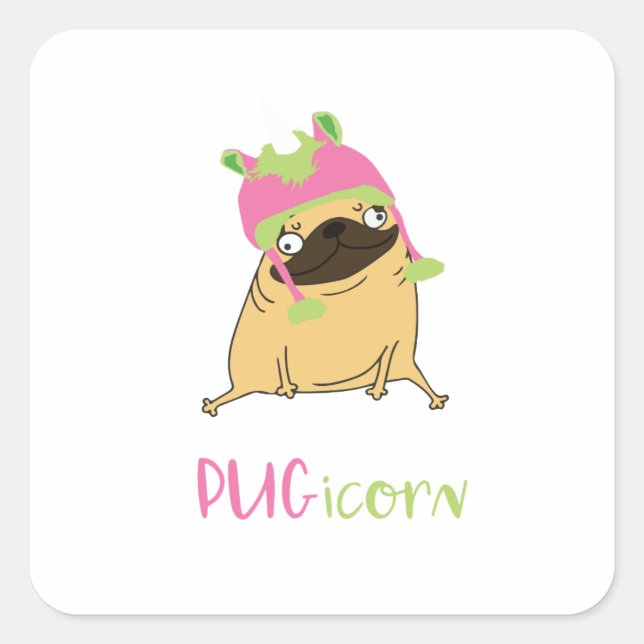 Sticker Carré Funny Pugicorn Unicorn Carlin (Devant)