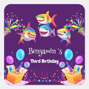 Sticker Carré Funny rainbow shark anniversaire ballon garçons de