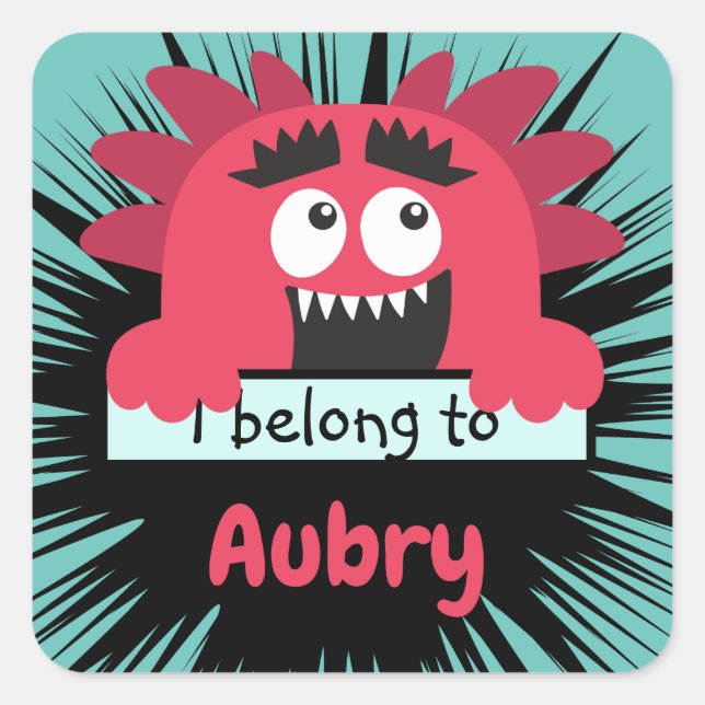 Sticker Carré Funny Red Monster School Buddy Personnalisé (Devant)