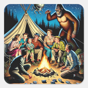 Sticker Carré Funny Retro Campfire Stories   Bigfoot