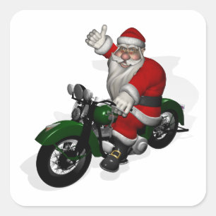 Sticker Carré Funny Santa Claus sur la moto Vintage verte
