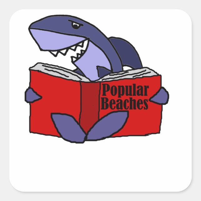 Sticker Carré Funny Shark Lire Plages Populaires Livre (Devant)