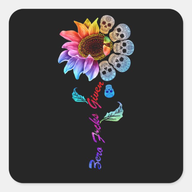 Sticker Carré Funny Skull Rainbow Sunflower (Devant)