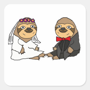 Sticker Carré Funny Sloth Mariée et Mariage de chambre