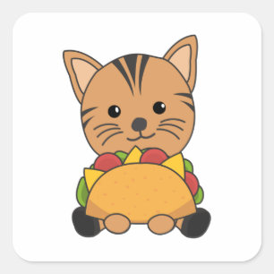 Sticker Carré Funny Taco Cats Tacos Mexique Cute Cat