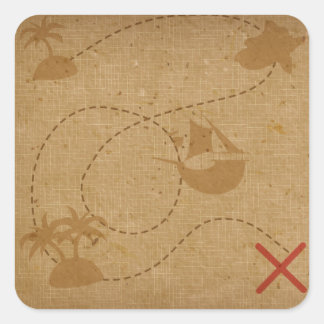 Sticker Carré Funny Unique Pirate Vintage Treasure Map