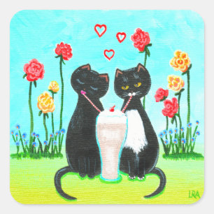 Sticker Carré Funny Valentine Cats Créationarts