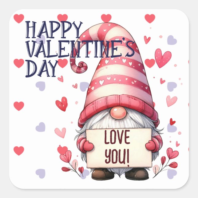 Sticker Carré Funny Valentine Gnome avec l'amour Vous Signez (Devant)
