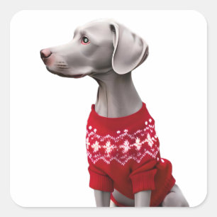 Sticker Carré Funny Weimaraner dans le pull de Noël