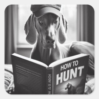 Sticker Carré Funny Weimaraner Lire un livre sur la chasse
