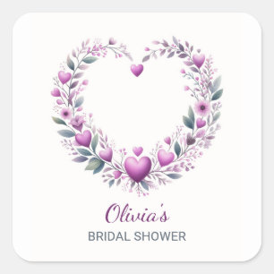 Sticker Carré Fuschia Rose Floral Coeur nuptiale Invitation à la
