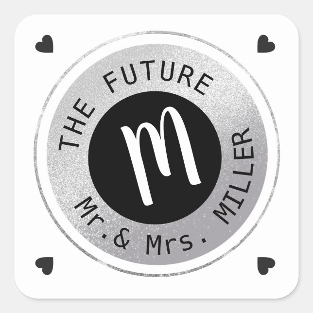 Sticker Carré futur M. Mme Nom mariage monogramme (Devant)
