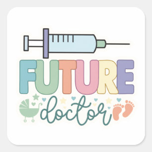 Sticker Carré Futur Médecin   Cadeau Médical Mignon pour la Jour