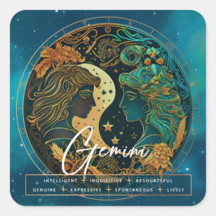 Sticker Carré Galaxie céleste Gemini Twins Imaginaire Star Zodia