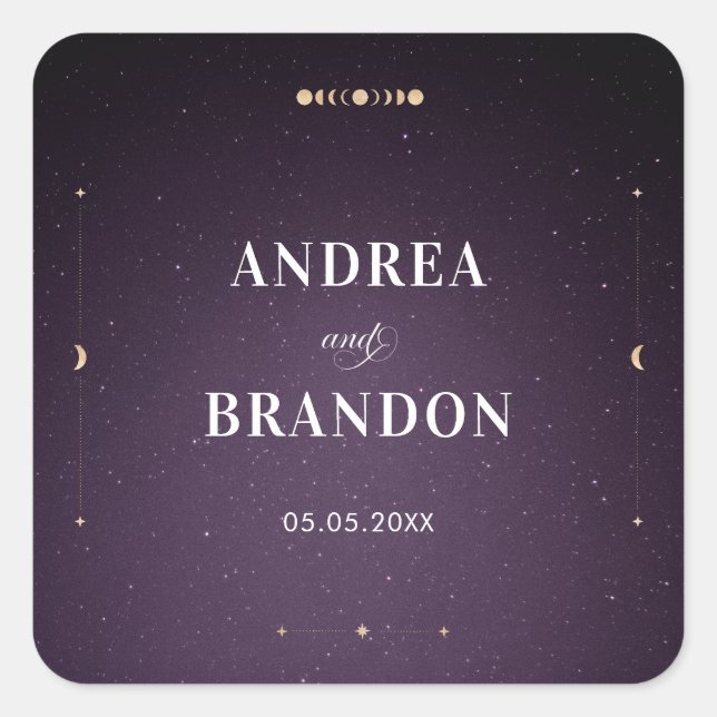 Sticker Carré Galaxie violette Mariage de lune mystique d'or cél (Devant)
