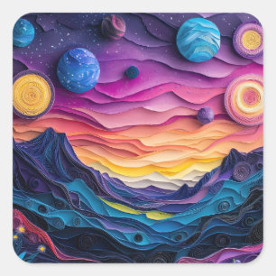 Sticker Carré Galaxy Espace extra-atmosphérique Étoiles Planètes
