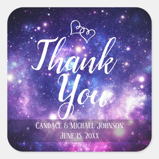 Sticker Carré Galaxy Starry Mariage de nuit Favor Merci (Devant)