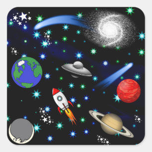 Sticker Carré Galaxy Universe - Planètes, Étoiles, Comètes, Rock