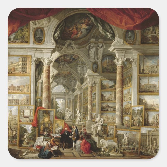 Sticker Carré Galerie avec vues sur Rome moderne, 1759 (Devant)