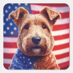 Sticker Carré Gallois Terrier Avec Drapeau Américain Et Bandana