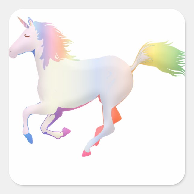Sticker Carré Galloping Rainbow Unicorn (Devant)