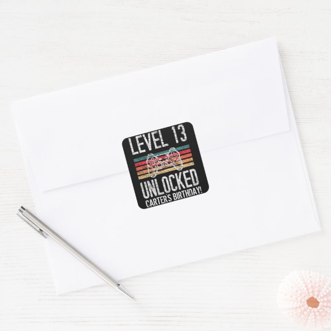 Sticker Carré Gamer 13e anniversaire Personnalisé (Enveloppe)