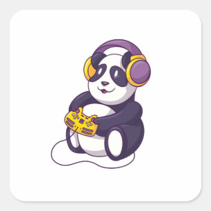 Sticker Carré Gamer Panda Jouer aux jeux vidéo