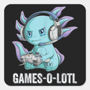 Sticker Carré Gamesolotl Axolotl Vidéo Gamer Kawaii Anime garç