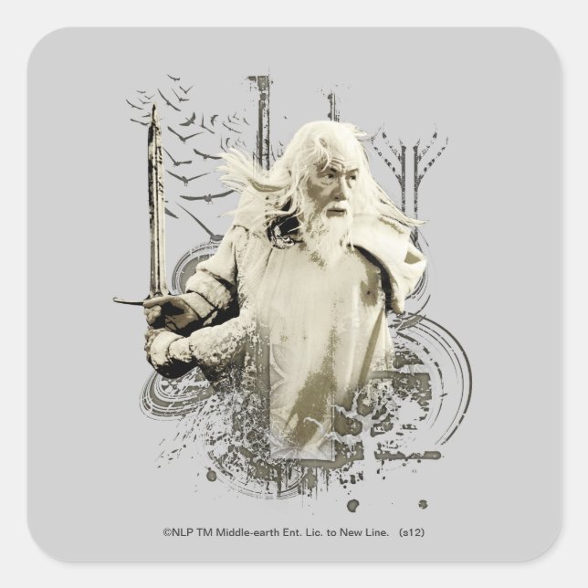 Sticker Carré GANDALF™ avec collage vectoriel d'épée (Devant)