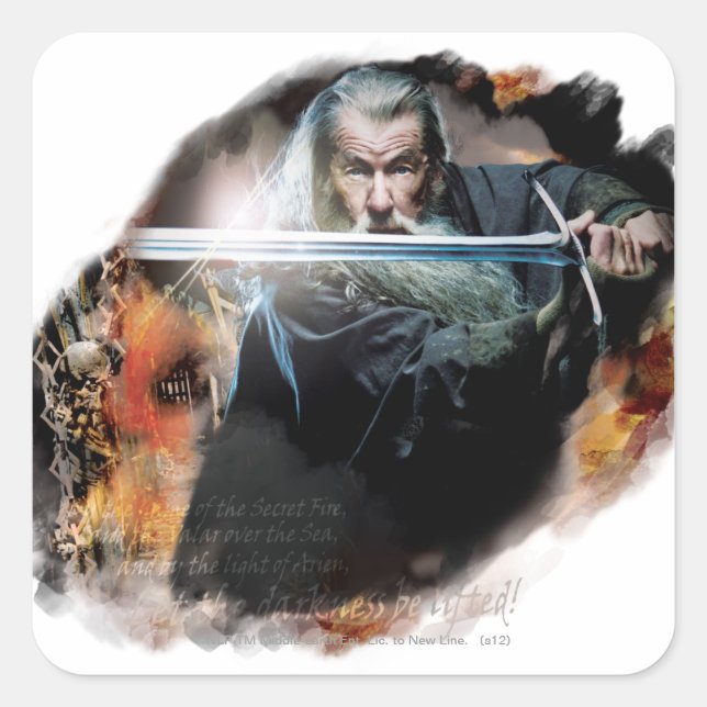 Sticker Carré Gandalf Avec Épée Au Combat (Devant)