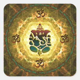 Sticker Carré Ganesha - Success, Victory, Prosperity, Knowledge