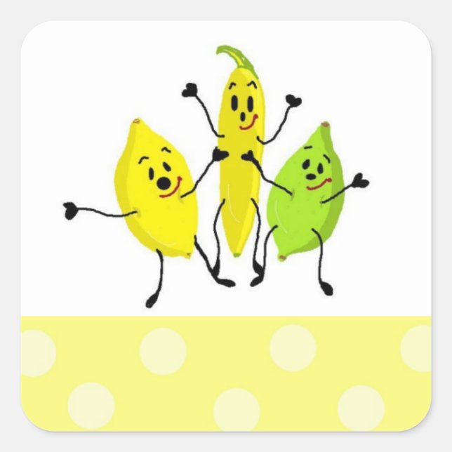 Sticker Carré Gang de fruits amusant (Devant)