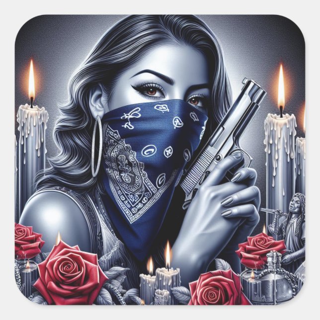 Sticker Carré Gangster Girl Hip hop chicano art Design (Devant)