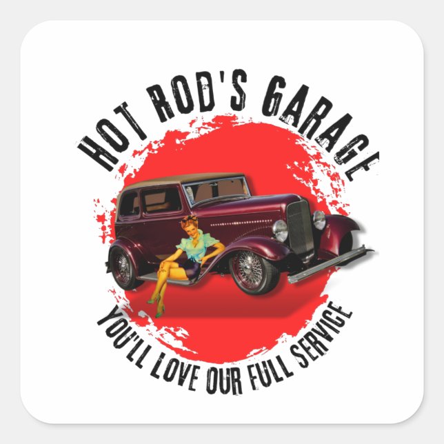 Sticker Carré Garage de Hot Rod (Devant)