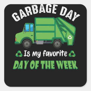 Sticker Carré Garbage Day Kids City Garbage Truck