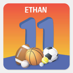 Sticker Carré Garçon 11e anniversaire Sports Balls