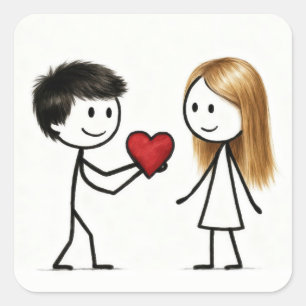 Sticker Carré Garçon bonhomme allumette avec cœur rouge