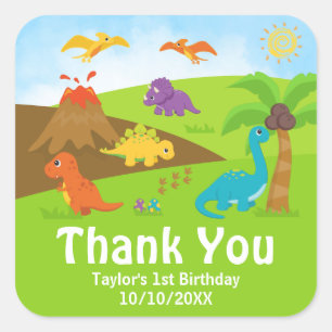 Sticker Carré Garçon Dinosaures Anniversaire Remerciement Carré